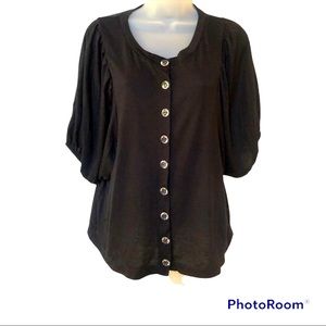 Hannah Jones Black Balloon Sleeve Clear Button Top - Size S/M